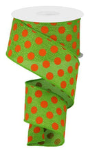 Load image into Gallery viewer, Polka Dot Wired Ribbon : Orange Lime Green - 2.5 Inches x 10 Yards (30 Feet)