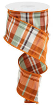 Load image into Gallery viewer, Plaid Faux Dupioni Wired Ribbon : Orange, Rust, Sage, Cream, Brown - 2.5 Inches x 10 Yards (30 Feet)