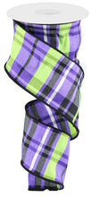 Load image into Gallery viewer, Wired plaid ribbon in vibrant purple and green for wreath making, crafts, and spring decorations, perfect for DIY projects.