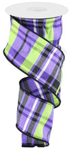 Load image into Gallery viewer, Plaid Halloween Faux Dupioni Wired Edge Ribbon : Black, Purple, Lime Green - 2.5 Inches x 10 Yards (30 Feet)