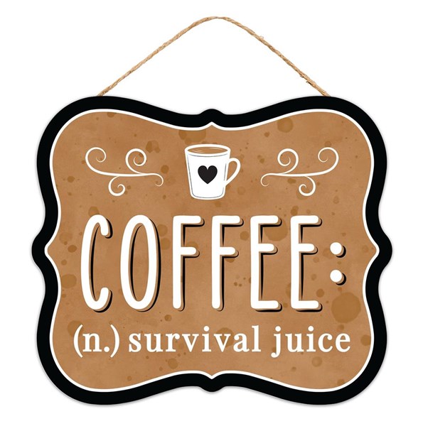 Coffee Survival Juice Wooden Sign : Tan Beige Black White - 10.5 Inches x 9 Inches