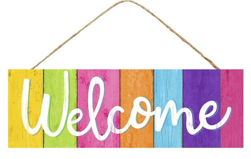 Multicolor Welcome Spring Fence Wooden Sign : - 15 Inches x 5 Inches
