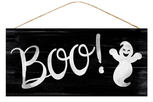 Boo Halloween Ghost Wooden Sign : Black White - 12.5 Inches x 6 Inches