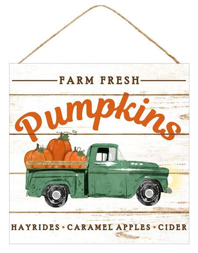 Farm Fresh Pumpkins Wooden Sign : Blue Green - 10 Inches