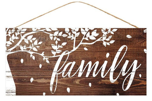 Family Tree Wooden Sign : Brown White - 12.5 Inches x 6 Inches