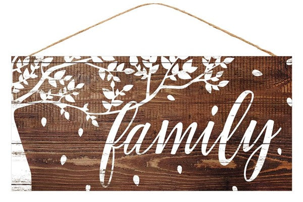 Family Tree Wooden Sign : Brown White - 12.5 Inches x 6 Inches