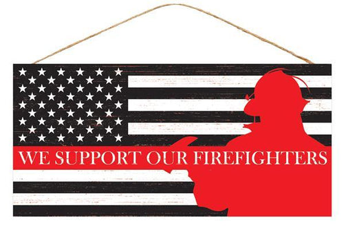 FireFighters Flag Support First Responders Fire Fighter Wooden Sign : Red White Black - 12.5 Inches x 6 Inches