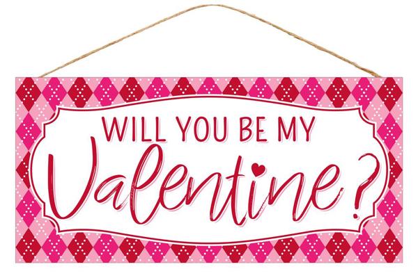 Will You Be My Valentine? Wooden Sign: Red White Pink - 12.5 Inches x 6 Inches