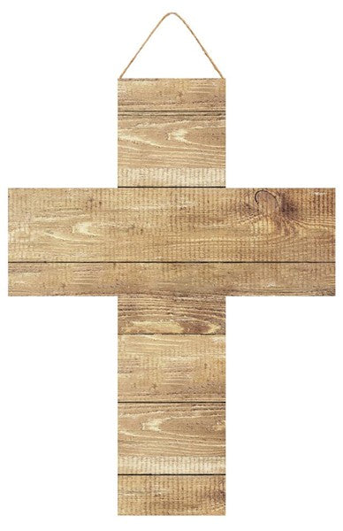 Cross Wooden Sign: Light Brown - 14 Inches x 10.5 Inches