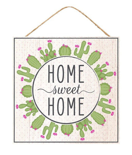 Home Sweet Home Cactus Wooden Sign - 10 Inches x 10 Inches