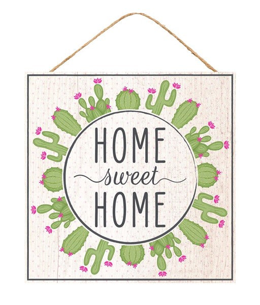 Home Sweet Home Cactus Wooden Sign - 10 Inches x 10 Inches