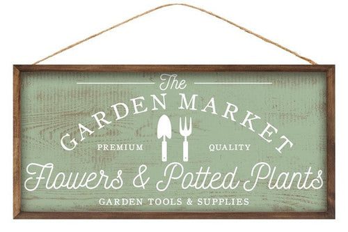 Garden Market Wooden Sign: Sage Green White - 12.5 Inches x 6 Inches