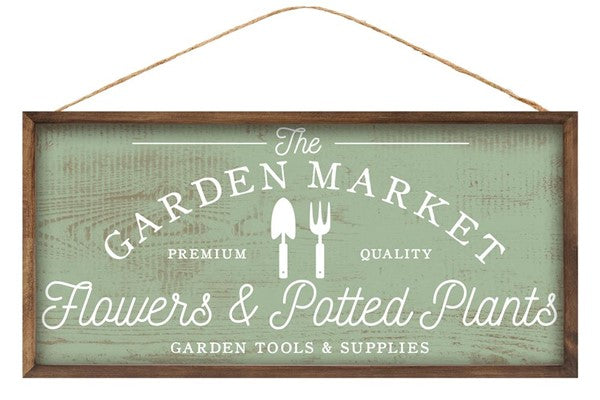 Garden Market Wooden Sign: Sage Green White - 12.5 Inches x 6 Inches