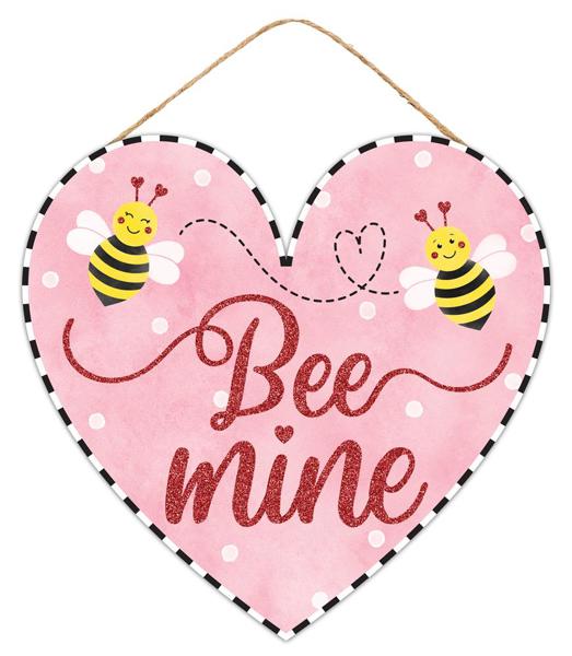 Bee Mine Glitter Heart Wooden Sign - 12 Inches x 11.5 Inches