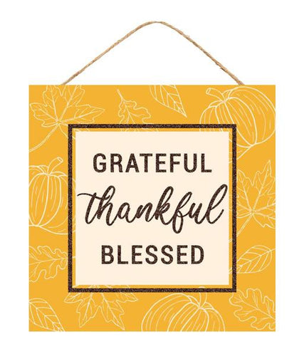 Grateful, Thankful Wooden Sign - 10 Inches x 10 Inches