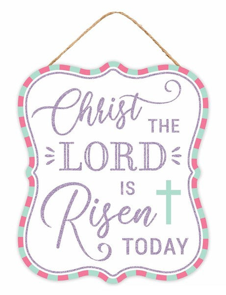 Glitter The Lord Risen Wooden Sign : - 10 Inches x 10 Inches
