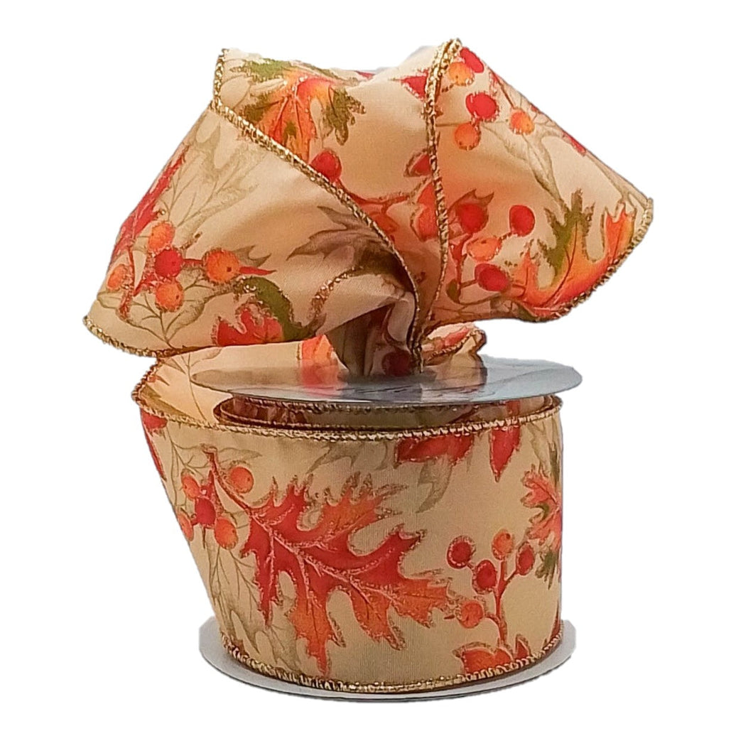 Metallic Leaves Leaf Fall Ribbon : Orange, Gold - 2.5 Inches x 10 Yards (30 Feet)