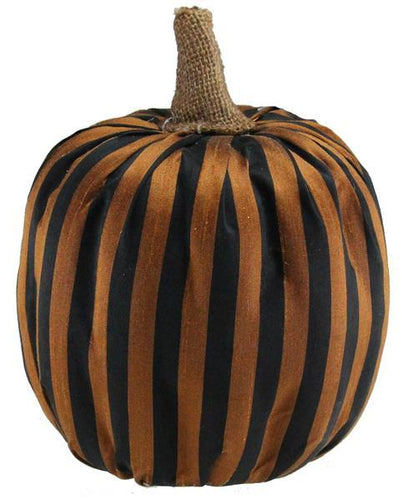 Orange and Black Stripe Fabric Pumpkin Fall Autumn Home Decoration (6 Inches Wide x 5.75 Inches Tall)