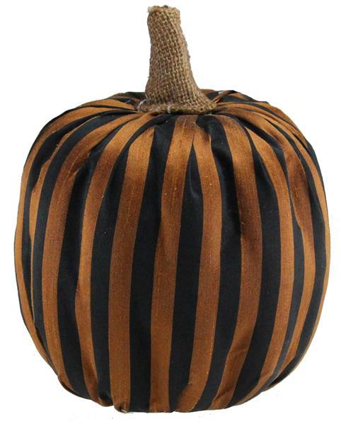 Orange and Black Stripe Fabric Pumpkin Fall Autumn Home Decoration (6 Inches Wide x 5.75 Inches Tall)