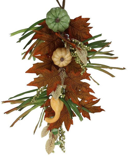 Tear drop Pumpkin leaf : sage cream moss orange - 24 inches length 