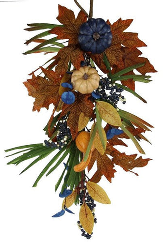Tear drop Pumpkin leaf : Navy Cream Moss - 24 inches length 