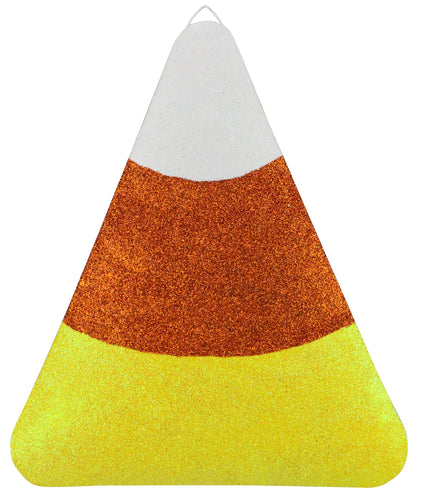 Glitter Candy Corn Metal Sign : White Orange Yellow - 10.5 Inches x 9 Inches
