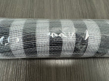 Load image into Gallery viewer, 21" Deco Poly Mesh Ribbon : Black White Stripe (30 Feet)
