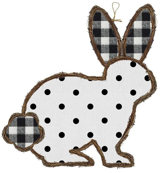 Fabric Bunny Grapevine Black White Polka Dot 21 Inches x 22 Inches