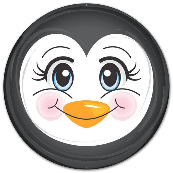 Penguin Metal Face Sign : 12 Inches Round