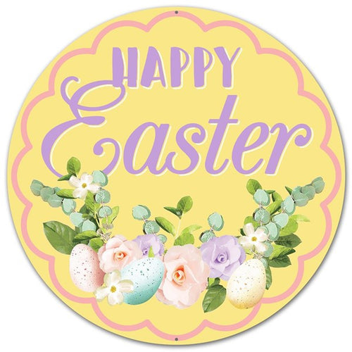Happy Easter Sign : Pastel Yellow - 12 Inches Diameter