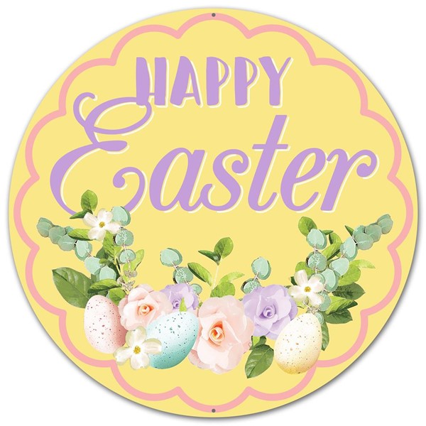 Happy Easter Sign : Pastel Yellow - 12 Inches Diameter