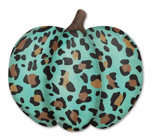 Embossed Leopard Pumpkin : Teal Turquoise Blue, Brown - 12 Inches Diameter