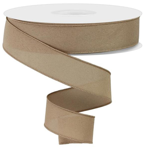 Solid Faux Burlap Canvas Wired Ribbon : Beige Brown - 1.5 Inches x 50 Yards (150 Feet)
