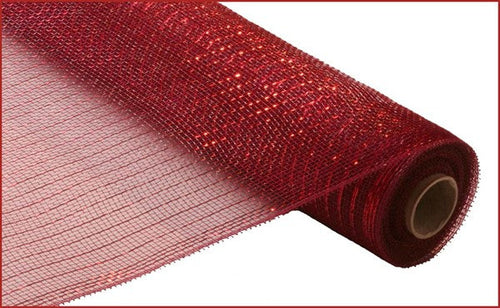 Deco Poly Mesh Ribbon : Metallic Burgundy Maroon - 21 Inches x 10 Yards (30 Feet)