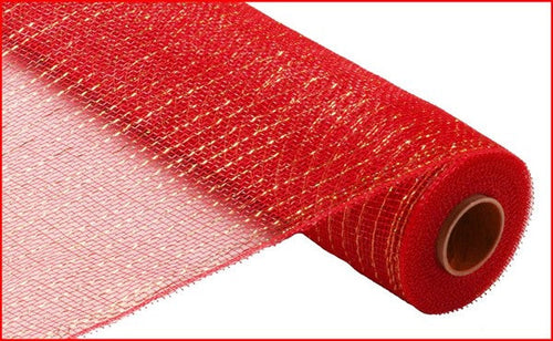 Deco Poly Mesh Ribbon : Metallic Red Gold - 21 Inches x 10 Yards (30 Feet)