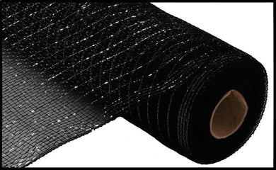 Deco Poly Mesh Ribbon : Metallic Black with Black Foil - 10 Inches x 10 Yards (30 Feet)