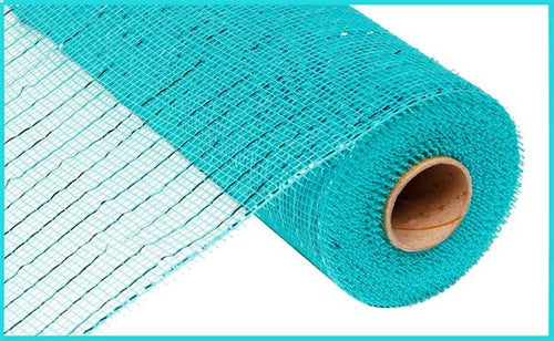 Deco Poly Mesh Ribbon : Metallic Aqua with Turquoise Foil - 10 Inches x 10 Yards (30 Feet)