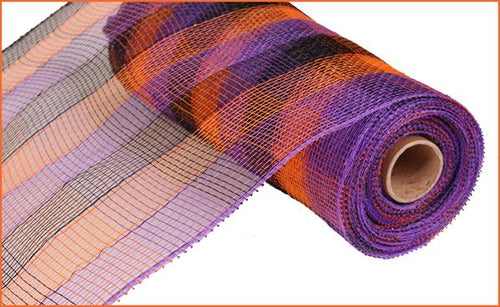 Deco Poly Mesh Ribbon : Orange Purple Black Small Plaid - 10 Inches x 10 Yards (30 Feet)