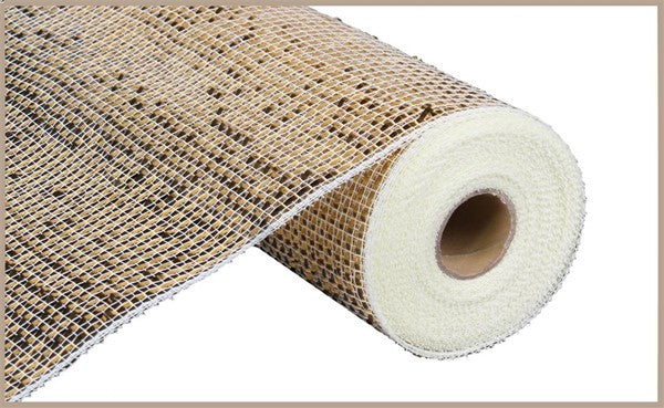 Deluxe Wide Foil Deco Poly Mesh Ribbon : Cream Metallic Strips of Gold Foil - 10 Inches x 10 Yards (30 Feet)