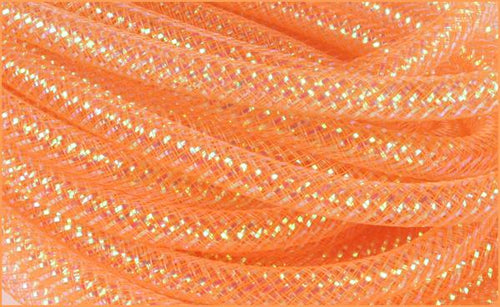 Deco Mesh Ribbon Flex Tubing : Orange with Metallic Foil - 8mm x 30 Yards (90 Feet)