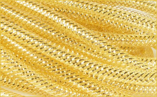 Deco Mesh Ribbon Flex Tubing: Cream Ivory with Gold with Metallic Foil - 8mm x 30 Yards (90 Feet)