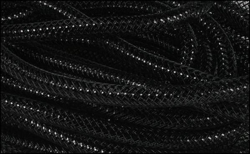 Deco Mesh Ribbon Flex Tubing: Black with Metallic Foil - 8mm x 30 Yards (90 Feet)