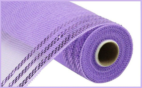 Border Stripe Deco Mesh Ribbon : Metallic Lavender, Lavender Foil - 10 Inches x 10 Yards (30 Feet)