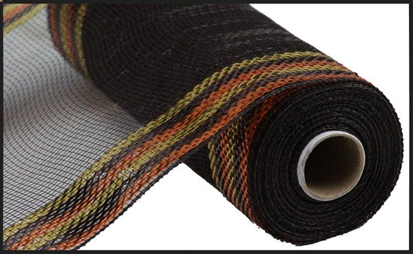 Border Stripe Deco Mesh Ribbon : Metallic Chocolate Copper Gold - 10 Inches x 10 Yards (30 Feet)