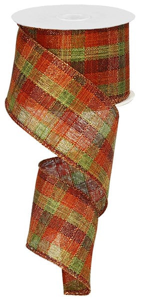 Metallic Woven Check Plaid Fall Wired Ribbon : Moss Rust Brown & Copper - 2.5 Inches x 10 Yards (30 Feet)