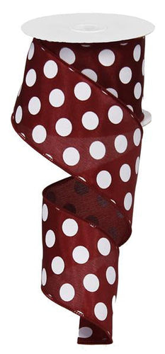 Polka Dot Wired Ribbon : Maroon White - 2.5 Inches x 10 Yards (30 Feet)