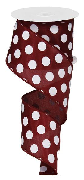 Polka Dot Wired Ribbon : Maroon White - 2.5 Inches x 10 Yards (30 Feet)