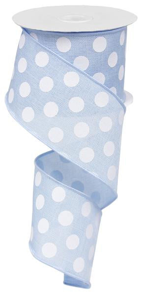 Polka Dot Wired Edge Ribbon : Pale Blue White - 2.5