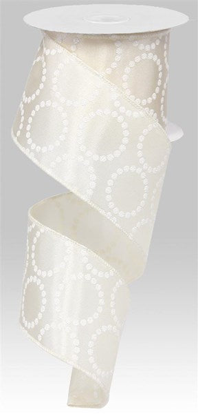 Pearl Beads Wedding Wired Ribbon : Ivory White - 2.5 Inches x 10 Yards (30 Feet)