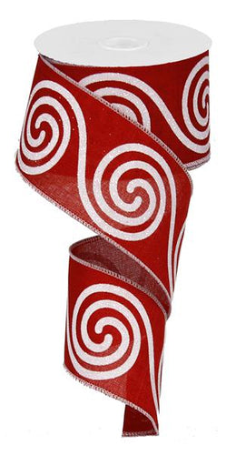 Large Swirl wired ribbon red white 2.5 inches x 10 yards (30 feet)